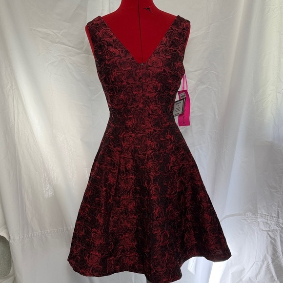 Betsey Johnson Dresses & Skirts - Betsey Johnson Black and Red Rose Mini Dress, A-line